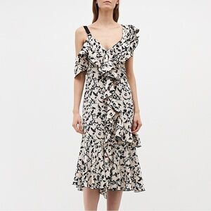 Proenza Schouler Runway Pink Floral Silk One Shoulder Midi Dress - US 4 / Small